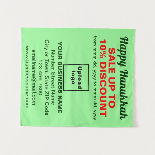 Zakelijke Chanoeka Verkoop op Licht Groen Tapestry Wandkleed (Voorkant (horizontaal))