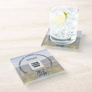 Zakelijke conferentie Uw foto logo QR-code Glazen Onderzetter