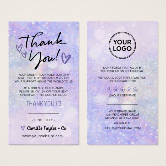 Zakelijke dank voor korting Glitter Bokeh Visitekaartje (Voorkant /achterkant)