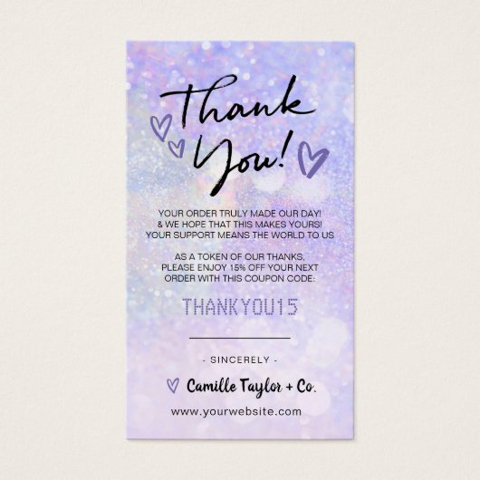 Zakelijke dank voor korting Glitter Bokeh Visitekaartje (Voorkant)