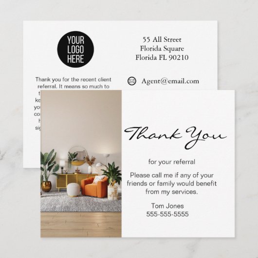 Zakelijke dank voor uw verwijzingsbevoegdheid Bu Briefkaart (Voorkant / Achterkant)