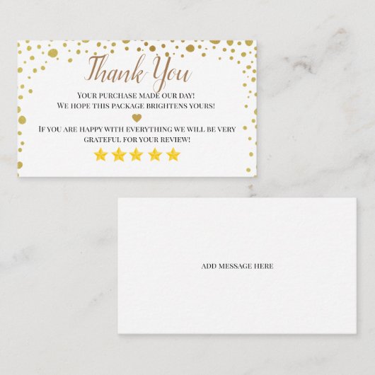 zakelijke dank voor uw zelfgemaakte Gold-hart Visitekaartje (Voorkant / Achterkant)