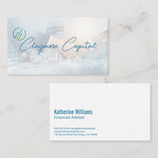 Zakelijke deal handdruk | Financiële grafieken Visitekaartje (Voorkant / Achterkant)