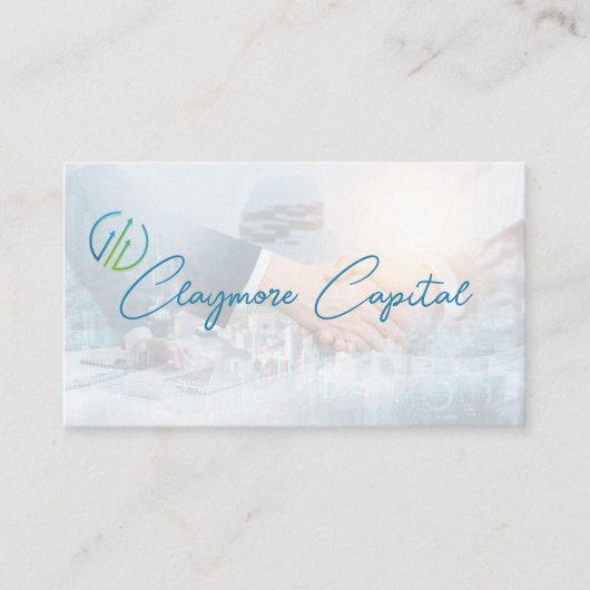 Zakelijke deal handdruk | Financiële grafieken Visitekaartje (Voorkant)