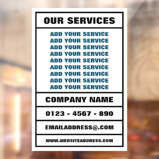 Zakelijke diensten en informatie raamsticker (Vel 2)