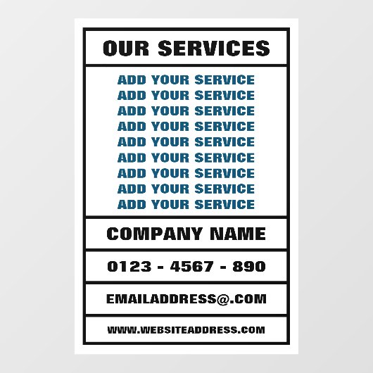 Zakelijke diensten en informatie raamsticker (Vel)