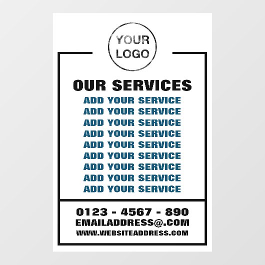 Zakelijke diensten, informatie en logo raamsticker (Vel)