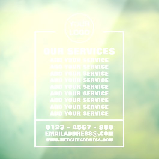 Zakelijke diensten, informatie en logo raamsticker (Vel 3)