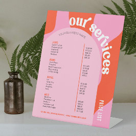 Zakelijke Diensten Prijslijst Groovy Retro Roze Ro Reclamebord Met Voetstuk