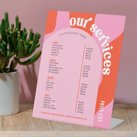 Zakelijke Diensten Prijslijst Groovy Retro Roze Ro Reclamebord Met Voetstuk