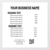 Zakelijke diensten producten prijslijst menukaart raamsticker (Vel)