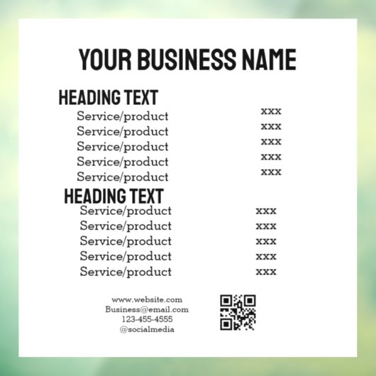 Zakelijke diensten producten prijslijst menukaart raamsticker (Vel 3)