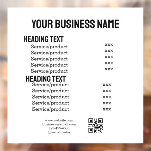 Zakelijke diensten producten prijslijst menukaart raamsticker (Vel 2)