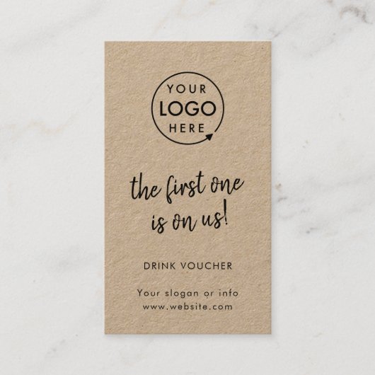 Zakelijke Drink Voucher | Rustic Kraft-Logo Visitekaartje (Voorkant)