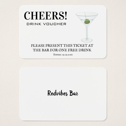 Zakelijke Drink Voucher Ticket White Insert Card Visitekaartje (Voorkant /achterkant)