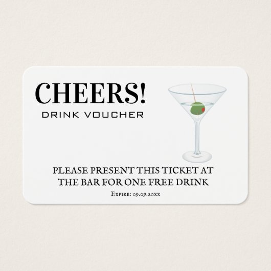 Zakelijke Drink Voucher Ticket White Insert Card Visitekaartje (Voorkant)