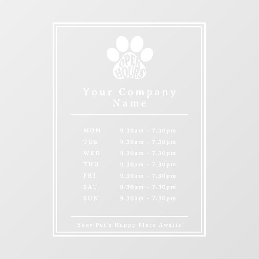 Zakelijke etalage openingstijden Pootafdruk Raamsticker (Vel)