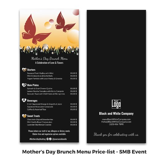 Zakelijke Evenement Moederdag Brunch Prijslijst Menu