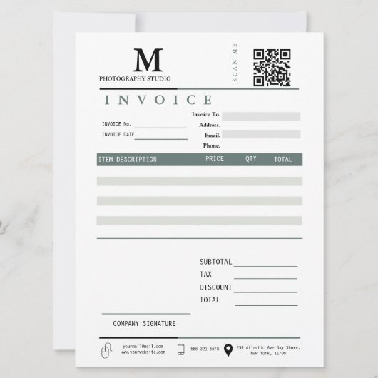 Zakelijke factuur Ontvangstbewijs Monogram QR-code Kaart (Voorkant)