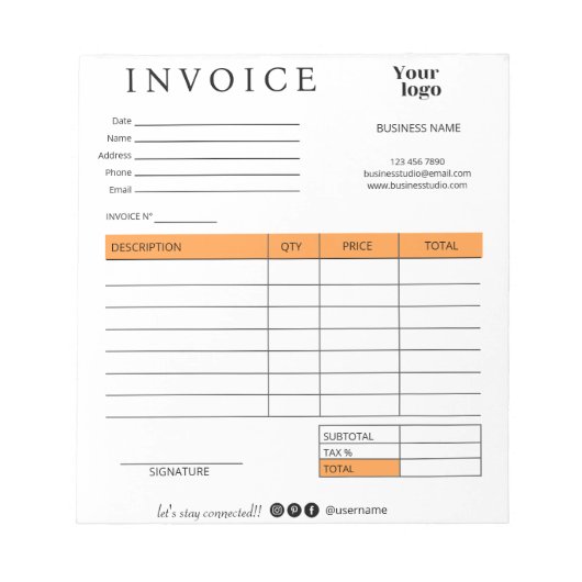 Zakelijke factuur Verkoop Ontvangst Sociale Media  Notitieblok (Voorkant)