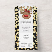 Zakelijke feestdag rode gouden edelherten all in one uitnodiging (Binnen)