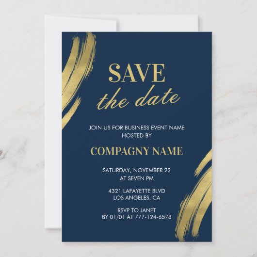 Zakelijke feestuitnodiging Save the date Navy Gold Kaart (Voorkant)