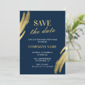 Zakelijke feestuitnodiging Save the date Navy Gold Kaart (Staand voorkant)