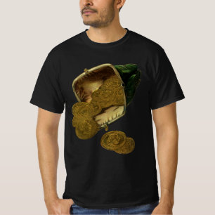 Zakelijke financiën uit het verleden, gouden munte t-shirt