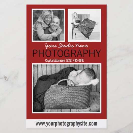 Zakelijke folder van fotograaf met drie foto's (Voorkant)