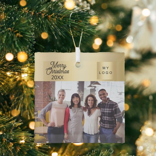 Zakelijke foto logo gold Christmas Glas Ornament