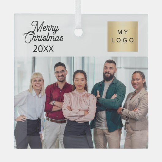 Zakelijke foto logo Kerst modern Glas Ornament (Voorkant)