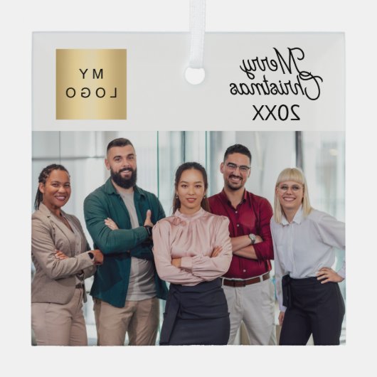 Zakelijke foto logo Kerst modern Glas Ornament (Achterkant)