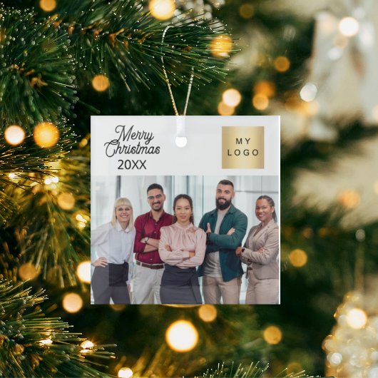 Zakelijke foto logo Kerst modern Glas Ornament