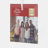Zakelijke foto logo Kerst modern rood Glas Ornament (Voorkant links)