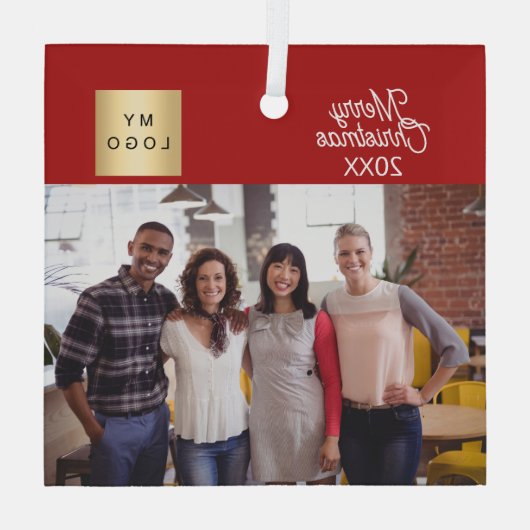 Zakelijke foto logo Kerst modern rood Glas Ornament (Achterkant)