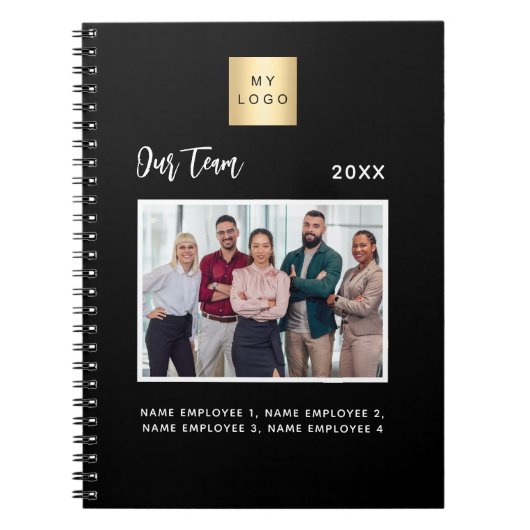 Zakelijke foto teamleden naam zwart notitieboek (Voorkant)