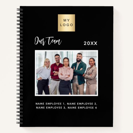 Zakelijke foto teamleden naam zwart notitieboek (Voorkant)