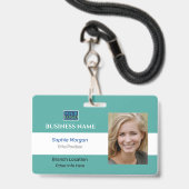 Zakelijke fotonaam Logo-info, turquoise en wit Badge (Voorzijde met lanyard)