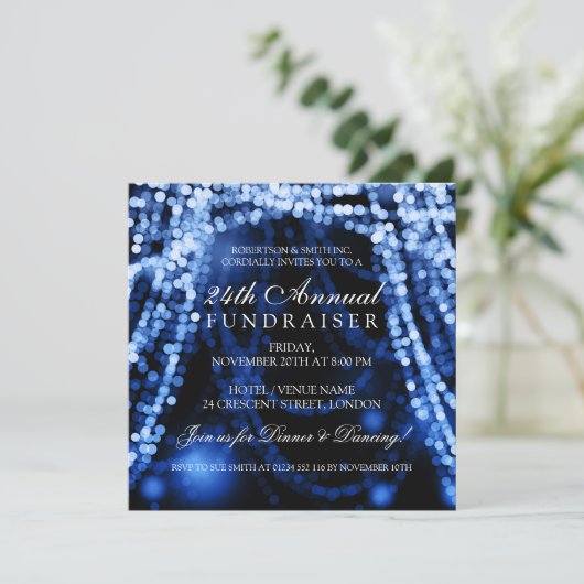 Zakelijke Fundraiser Party String Lights Blue Kaart (Staand voorkant)