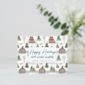 Zakelijke gezellige winterhuizen fijne feestdagen  feestdagenkaart (Staand voorkant)