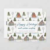 Zakelijke gezellige winterhuizen fijne feestdagen  feestdagenkaart (Voorkant / Achterkant)