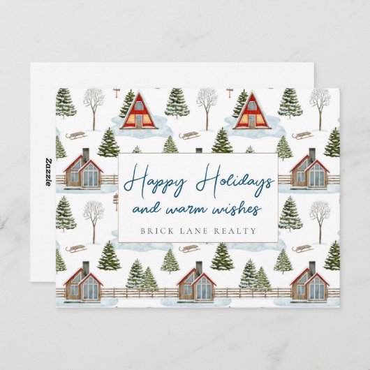 Zakelijke gezellige winterhuizen fijne feestdagen  feestdagenkaart (Voorkant / Achterkant)