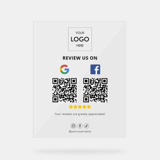 Zakelijke Google Facebook Review QR-code Acryl Bord (Voorkant)