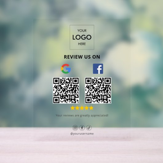Zakelijke Google Facebook Review QR-code Acryl Bord (Neutraal)