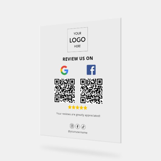 Zakelijke Google Facebook Review QR-code Acryl Bord (Hoek)