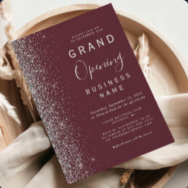 Zakelijke Grand Opening Bordeaux Zilver Glitter Kaart