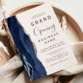 Zakelijke Grand Opening Navy Blauwe Zilveren Agaat Kaart