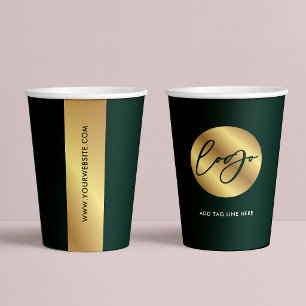 Zakelijke groene en gouden logo merkmaterialen bed papieren bekers