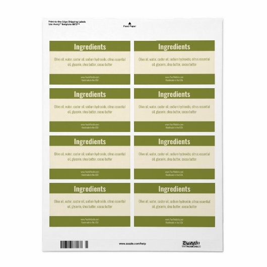 Zakelijke groene off-white product ingrediëntenlij etiket (Full Sheet)