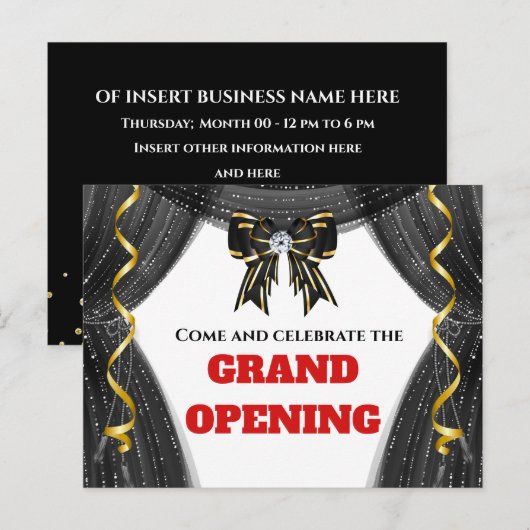 Zakelijke groothandelsopeningsgouden gordijnboeg V Aankondigingskaart (Voorkant / Achterkant)